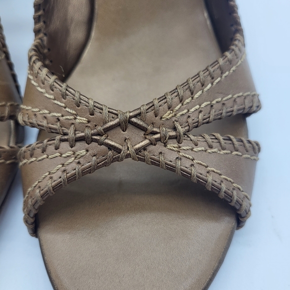 Cole Haan Women's Tan Leather With Woven Trim Slingback Heels Sz 8 - Picture 3 of 10
